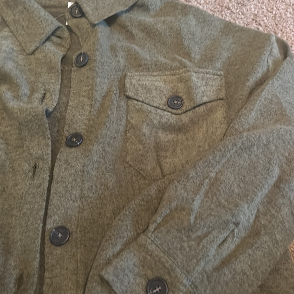 Zenana Oversized Fleece Shacket Button Up Pockets Army Green Small - Picture 4 of 5